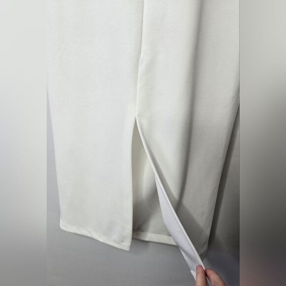 NWT Women's White Zara Padded Shoulder Midi Dress w/ Ruching V Back Size Small - Picture 7 of 10